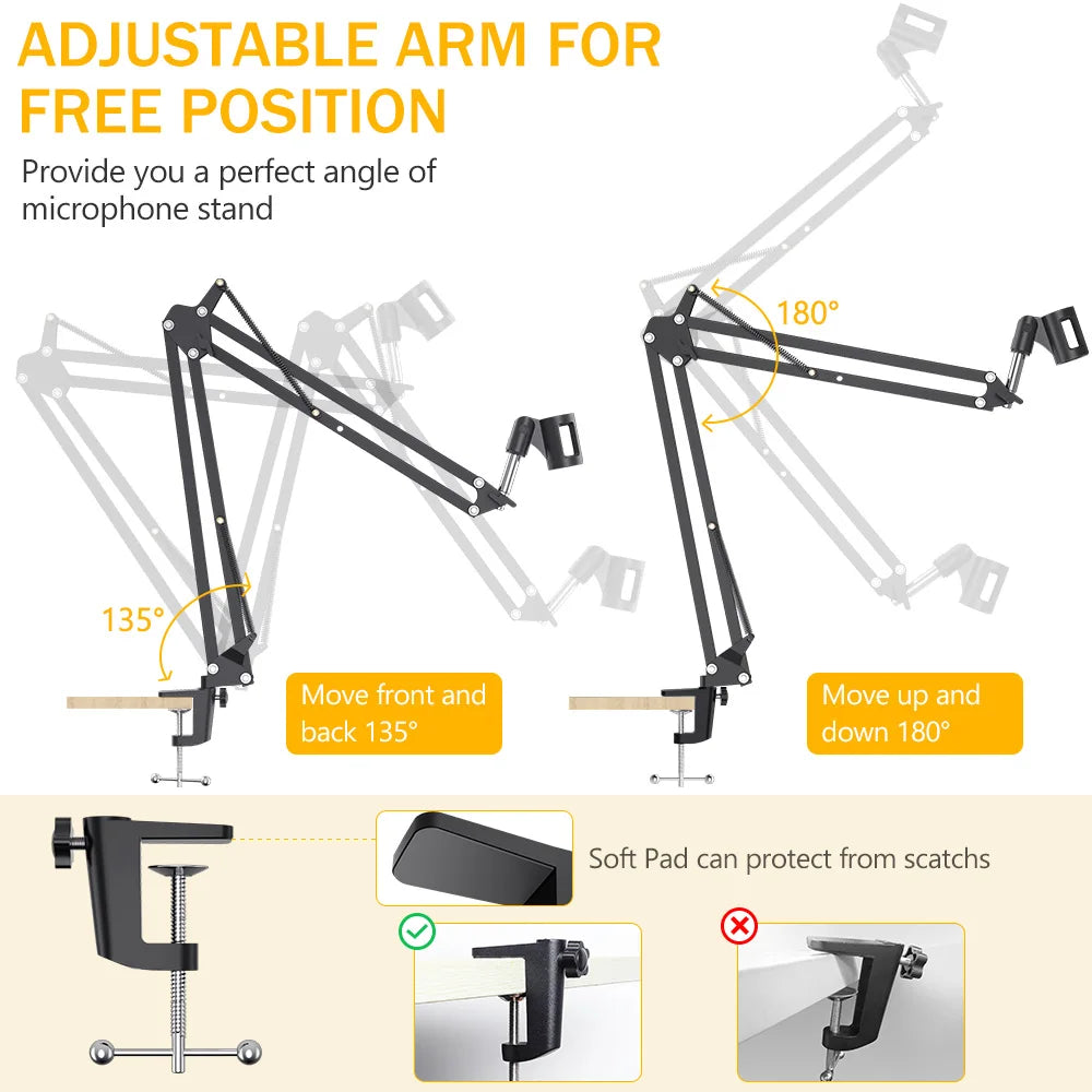 MAONO BA20 Microphone Suspension Boom Scissor Arm Stand for Professional Podcast Streaming Youtube Microphone