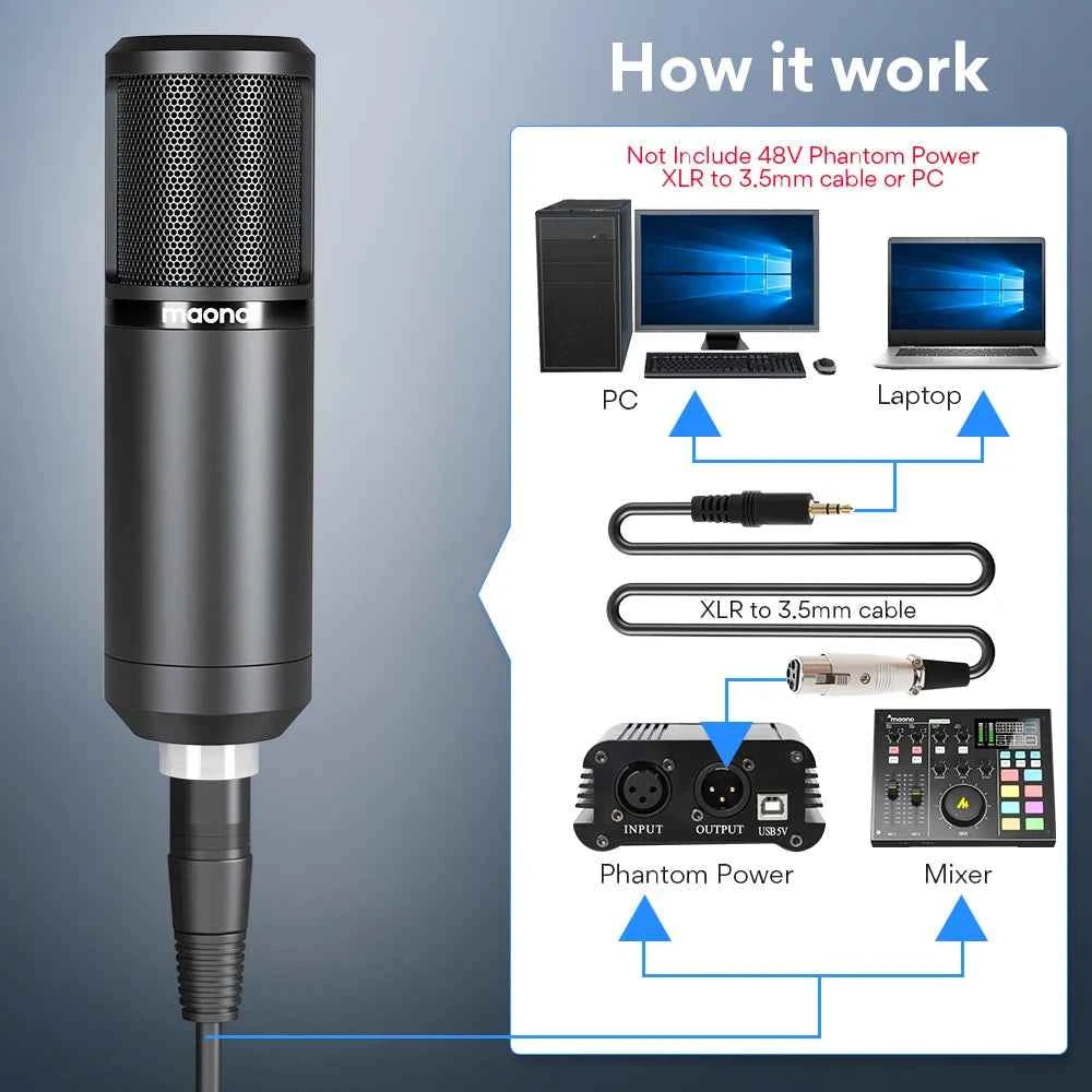 PM320S XLR Condenser Microphone Kit Professional Cardioid Vocal Studio Recording Mic for Streaming Voice Over Home-Studio