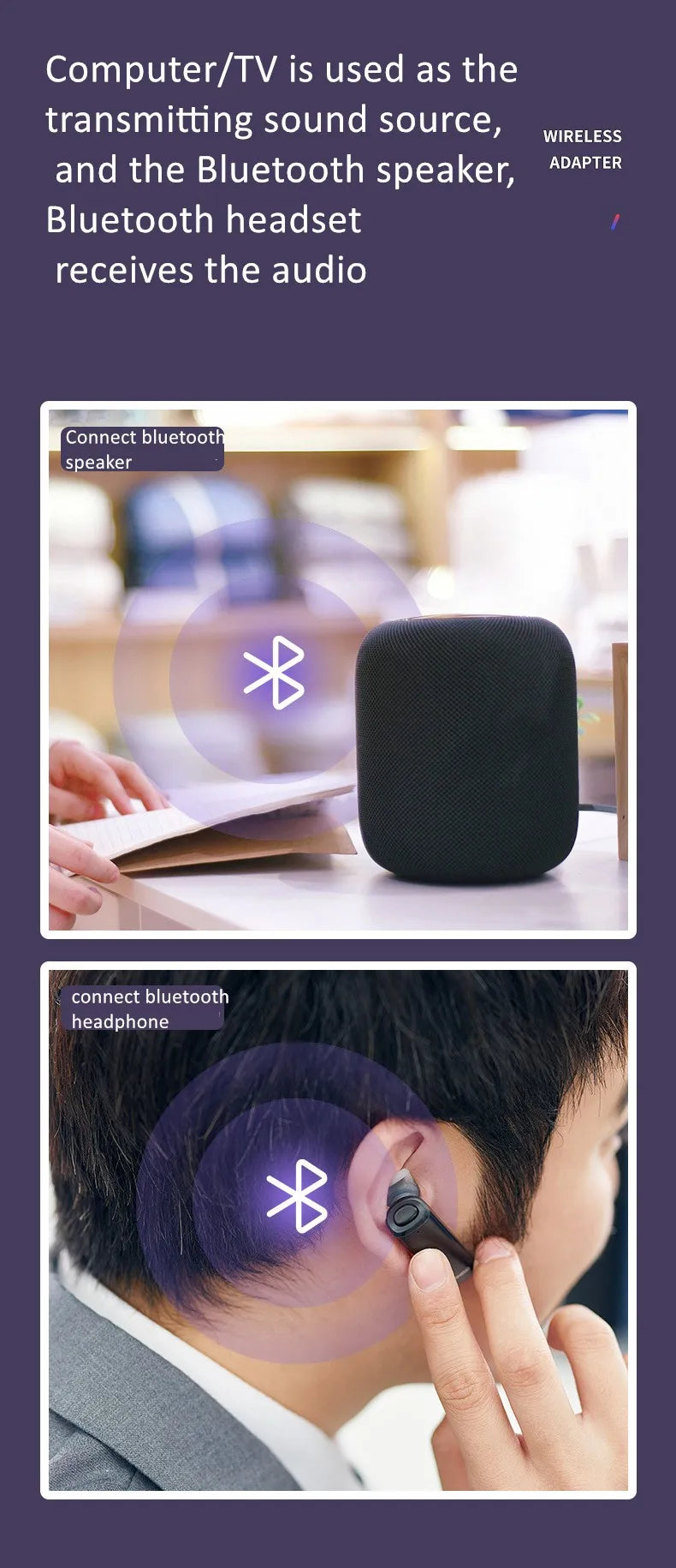Wireless TV Headphones Bluetooth 5.0 USB Adaptor Stereo Headset Foldable Helmet Earbuds with Mic for Samsung TV PC Music