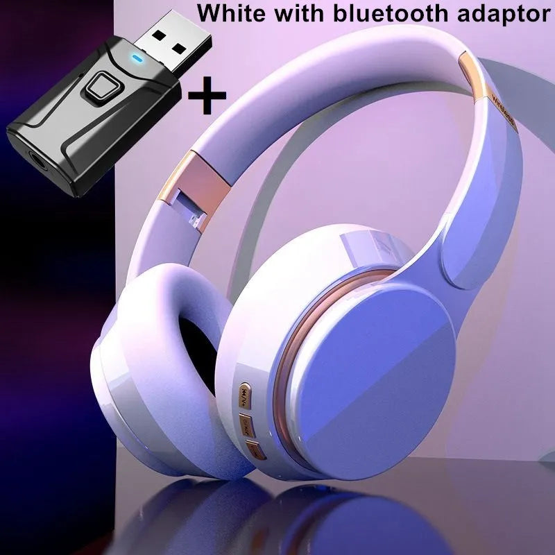 Wireless TV Headphones Bluetooth 5.0 USB Adaptor Stereo Headset Foldable Helmet Earbuds with Mic for Samsung TV PC Music