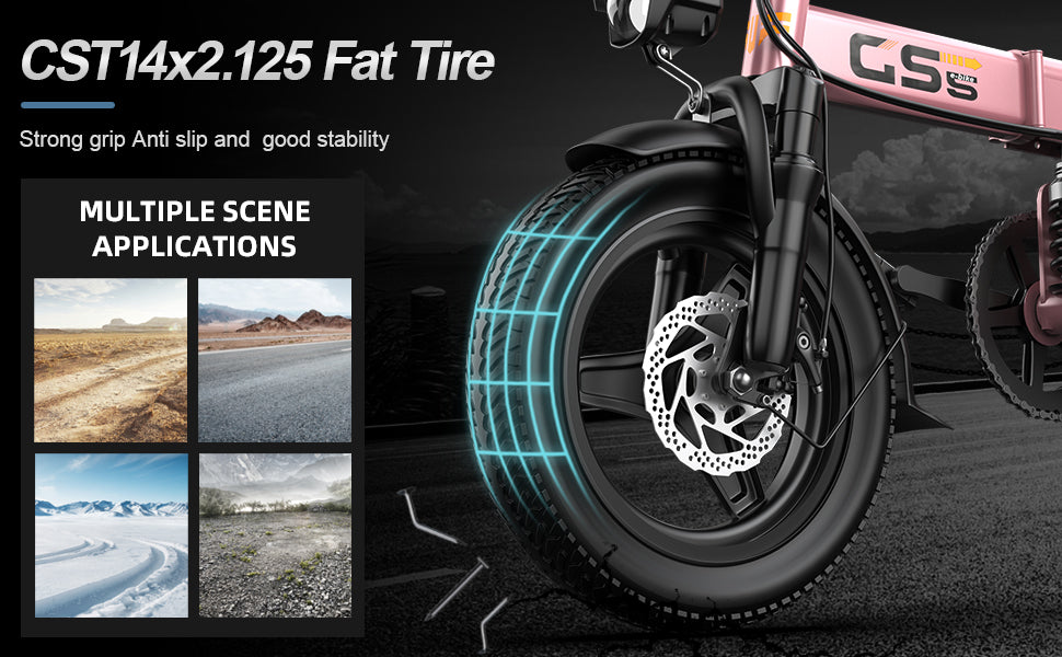 UPlee GS5 48V 15AH Battery EBike,20+MPH,740W Folding Electric Bike,20 Miles Max Range Electric Bike for Adults, 14" Fat Tire
