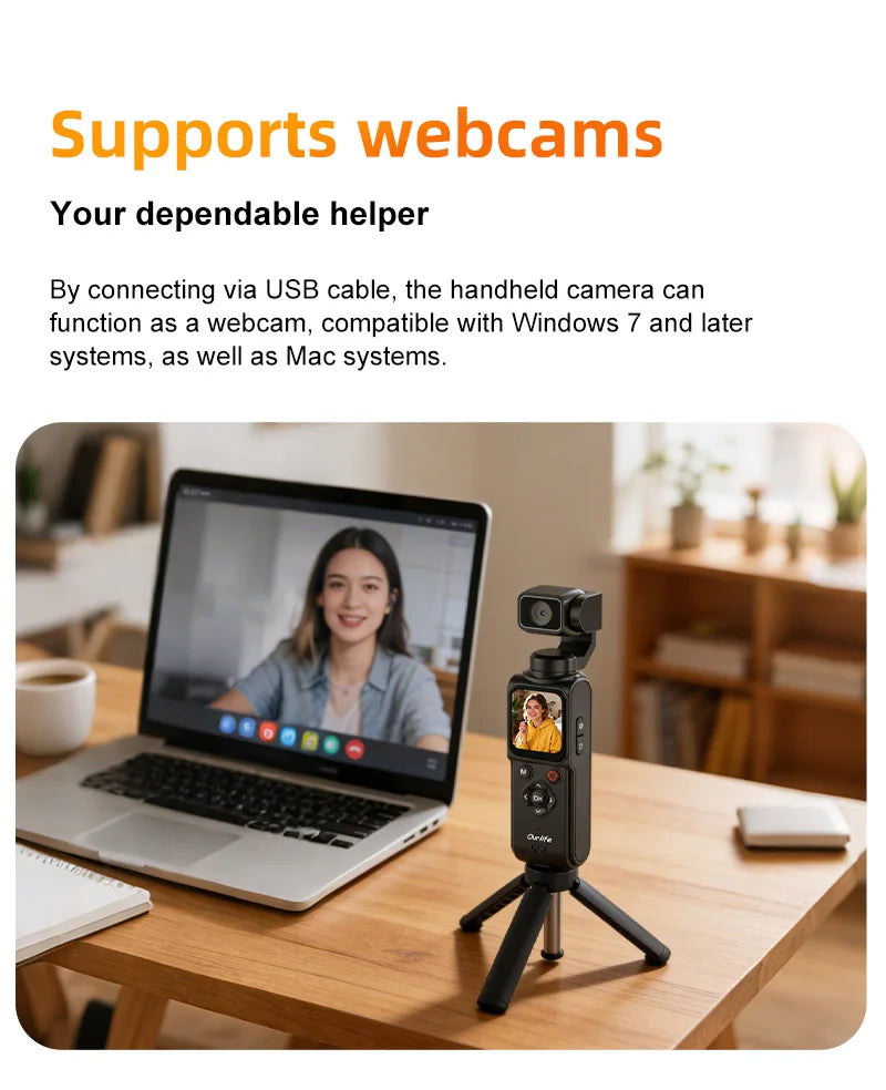 Ourlife 4K Action Camera 330° Face Tracking Gimbal Stabilizer 1.72 Inch Touch Screen 64MP Pocket Digital Camera WiFi Sports Cam