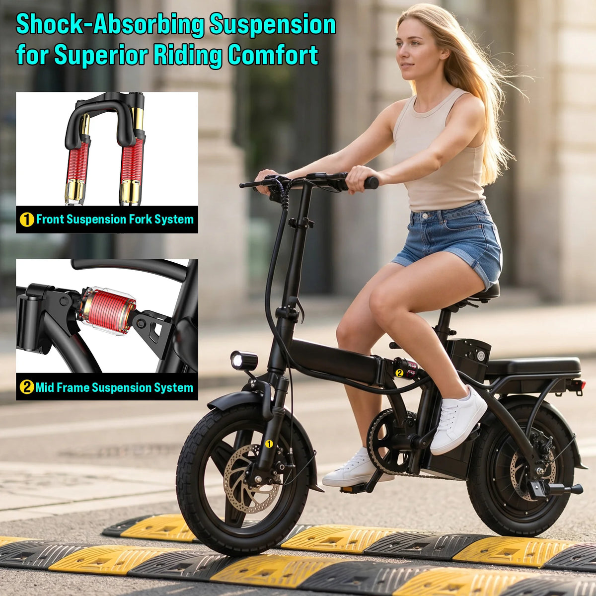 560W Adult Electric Bikes,20MPH,48V10.4AH Removable Battery,14inch Folding Electric Bike,Multi-Shock Absorption Electric Bicycle