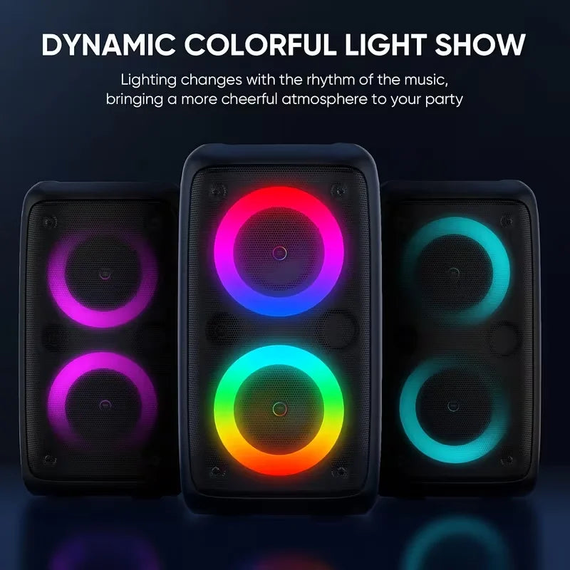 9900Hz Professional Large Bluetooth Speaker with Microphone, Portable Design, Featuring  Subwoofer Party Box, LED Lights, Compatible with BT/USB/TF/AUX/FM/TWS/MIC/EQ Functions, Professional Karaoke. Ideal Gift for Birthdays,