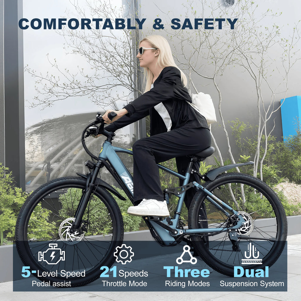 Electric Bike for Adults, 750W Peak Ebike, 40Miles 25MPH Electric Mountain Bike, 24''/26" Adult Electric Bicycle with 36V Battery, 21 Speed, Full Suspension, UL 2849 Certified