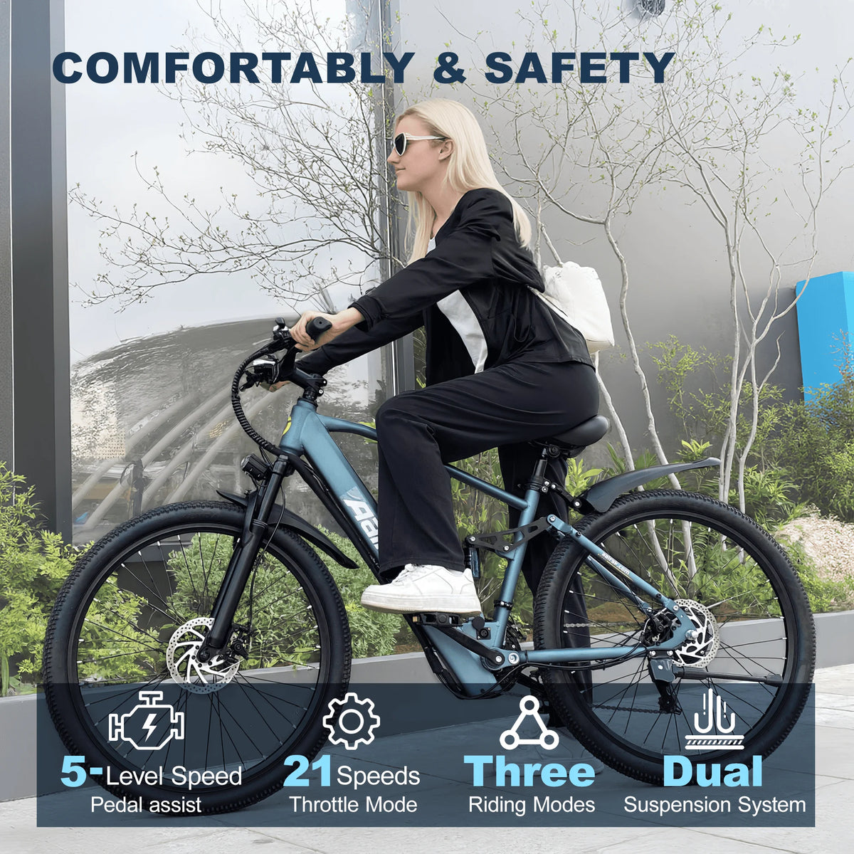 Electric Bike for Adults, 750W Peak Ebike, 40Miles 25MPH Electric Mountain Bike, 24''/26" Adult Electric Bicycle with 36V Battery, 21 Speed, Full Suspension, UL 2849 Certified