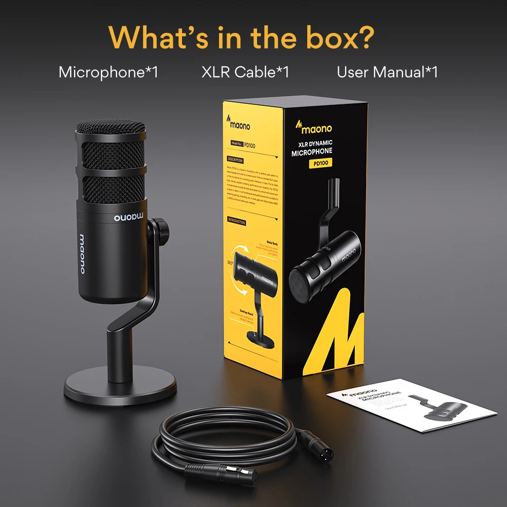 PD100 Dynamic XLR PC Microphone All Metall Gaming Broadcast Recording Streaming Work for Audio Interface Sound Card Mixer