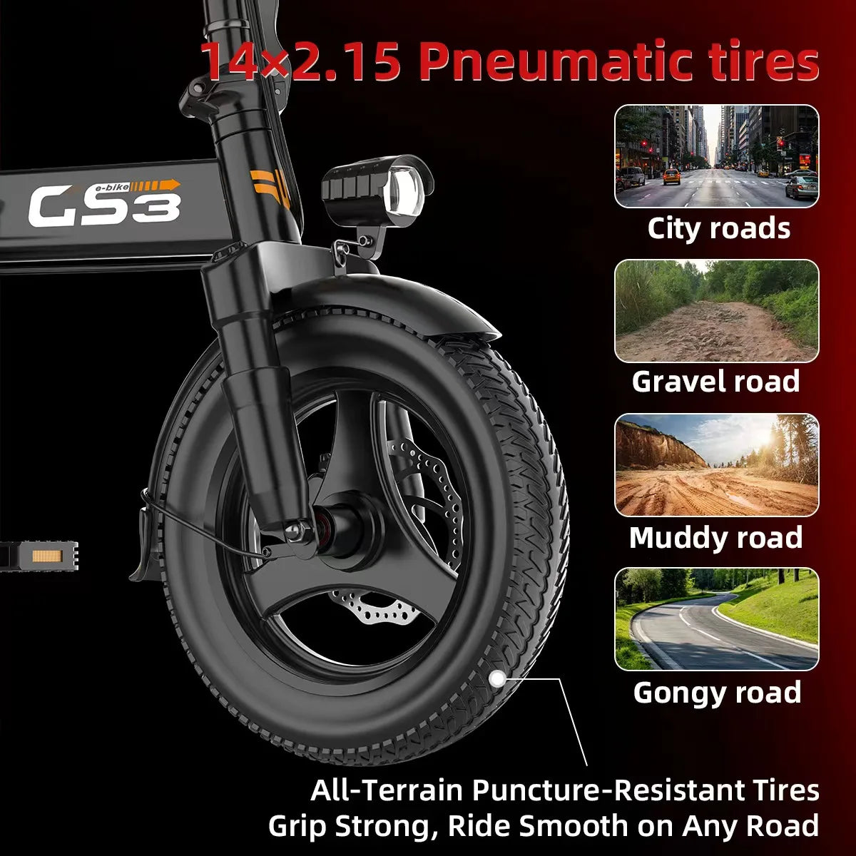 UPlee GS3 14inch Lightweight Folding Electric Bike for Adults 48V 15AH 500W Motor Electric Bicycle 25KM/H Max Speed City Style E-bike