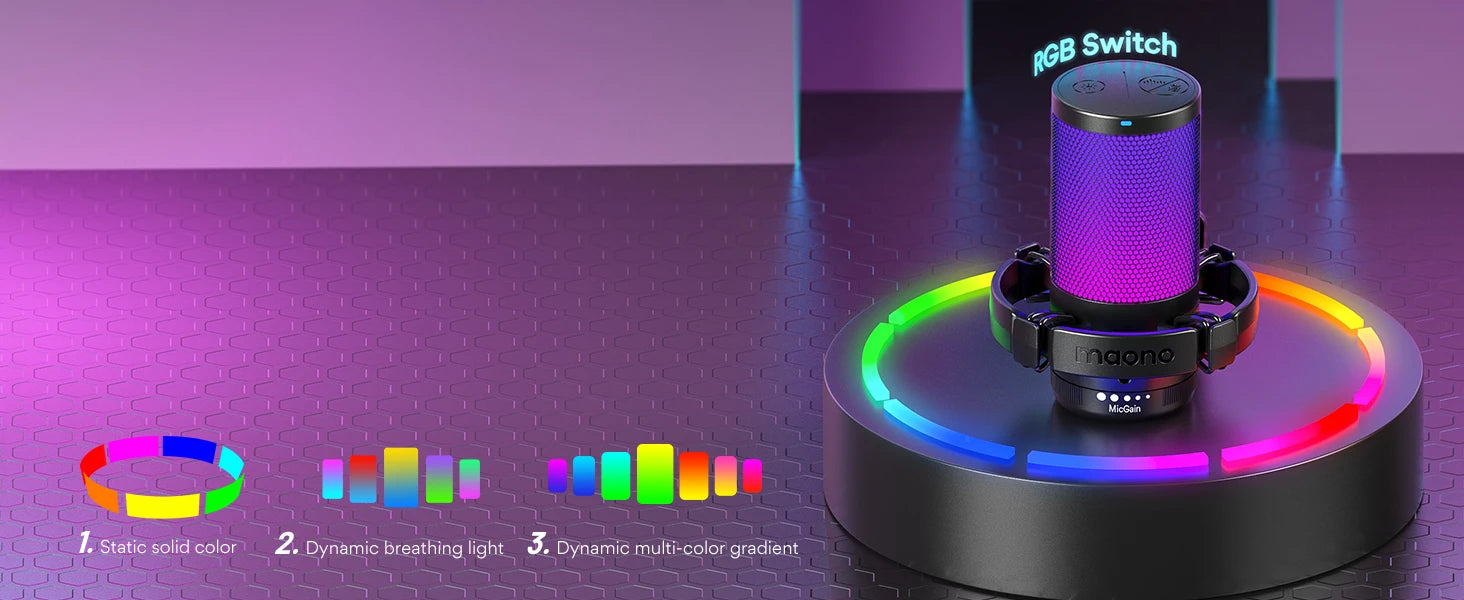 maono DGM20S Gaming USB Microphone Condenser Mic with RGB Light Noise Cancellation Boom Arm for Streaming Podcast YouTube Tiktok