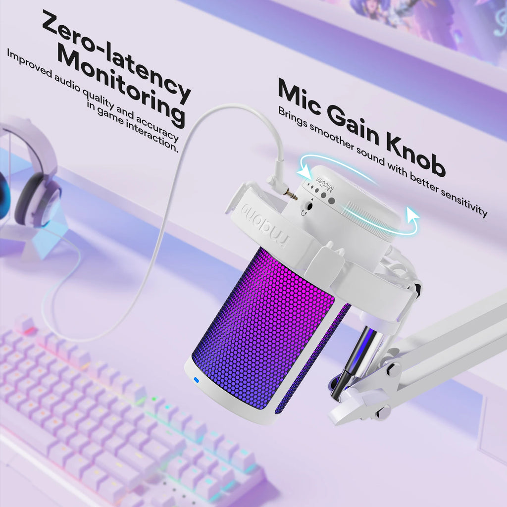 maono Gamerwave DGM20S USB Microphone Gaming Mic Condenser Mic RGB Mic Noise Canceling Mic with Mic Gain RGB Light One key mute