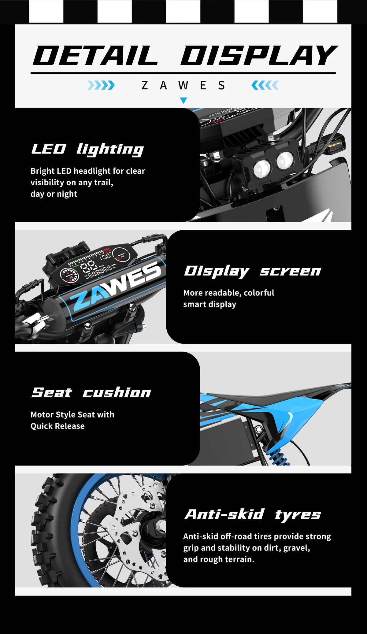 Electric Motorcycle ZAWES S3 60V 23.4AH E-Cross Bike Hydraulic brakes 46MPH 2000W Mountain Off-Road Ebike