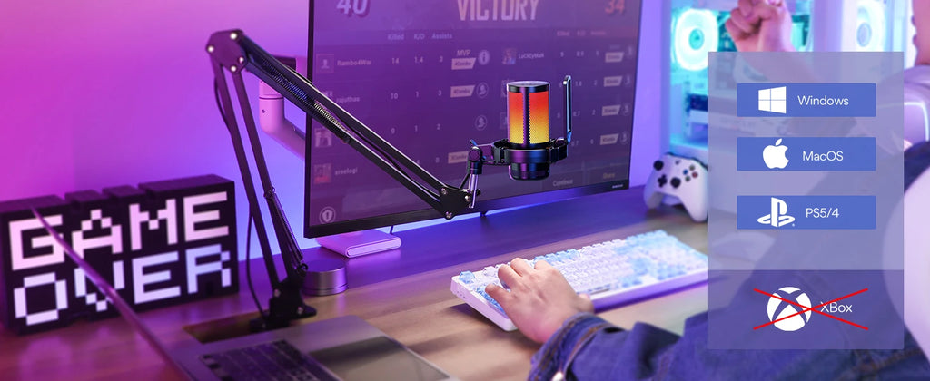 maono DGM20S Gaming USB Microphone Condenser Mic with RGB Light Noise Cancellation Boom Arm for Streaming Podcast YouTube Tiktok