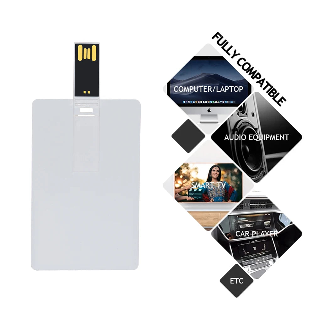 White Plastic Credit Card / Card Custom Logo Business Design Usb Flash Drive Stick 4GB 8GB 16GB 32GB (10pcs can print logo )