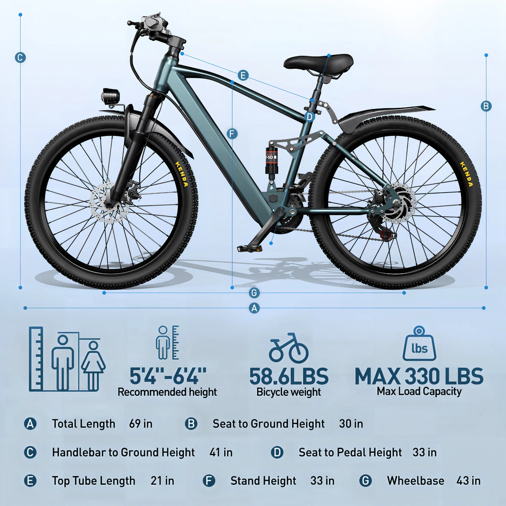 Electric Bike for Adults, 750W Peak Ebike, 40Miles 25MPH Electric Mountain Bike, 24''/26" Adult Electric Bicycle with 36V Battery, 21 Speed, Full Suspension, UL 2849 Certified