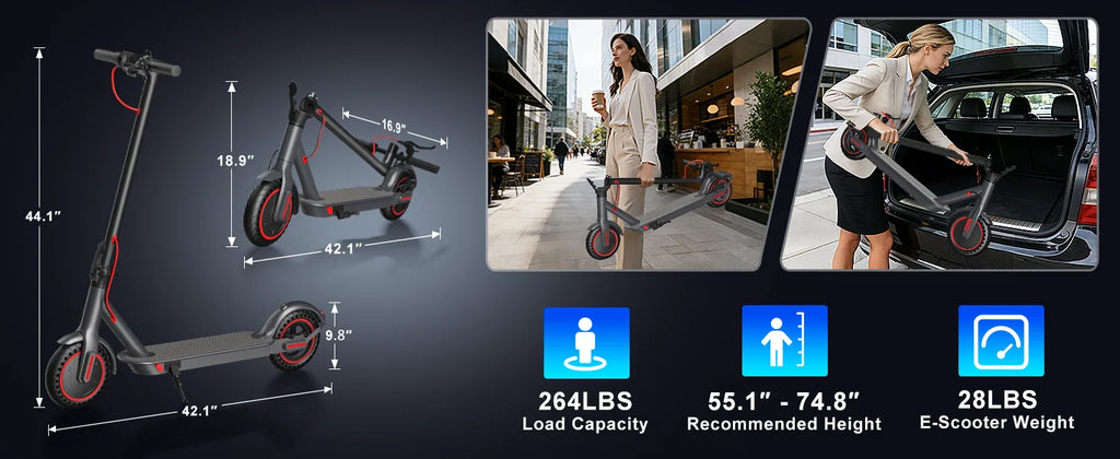 Electric Scooter with App for Adults 350W Motor 36V 5.2Ah Battery Up to 19 Miles Range Foldable E Scooter Solid Tire 8.5''