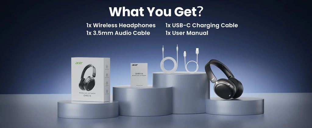 Acer ANC Wireless Headphone Noise Cancelling Hi-Res Spatial Audio Earphone Bluetooth Over Ear Headset 40mm Dynamic Driver OHR516