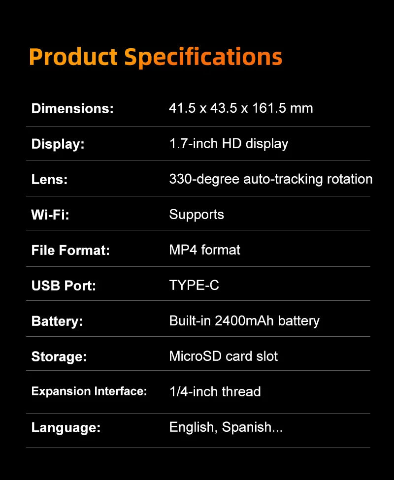 Ourlife 4K Action Camera 330° Face Tracking Gimbal Stabilizer 1.72 Inch Touch Screen 64MP Pocket Digital Camera WiFi Sports Cam