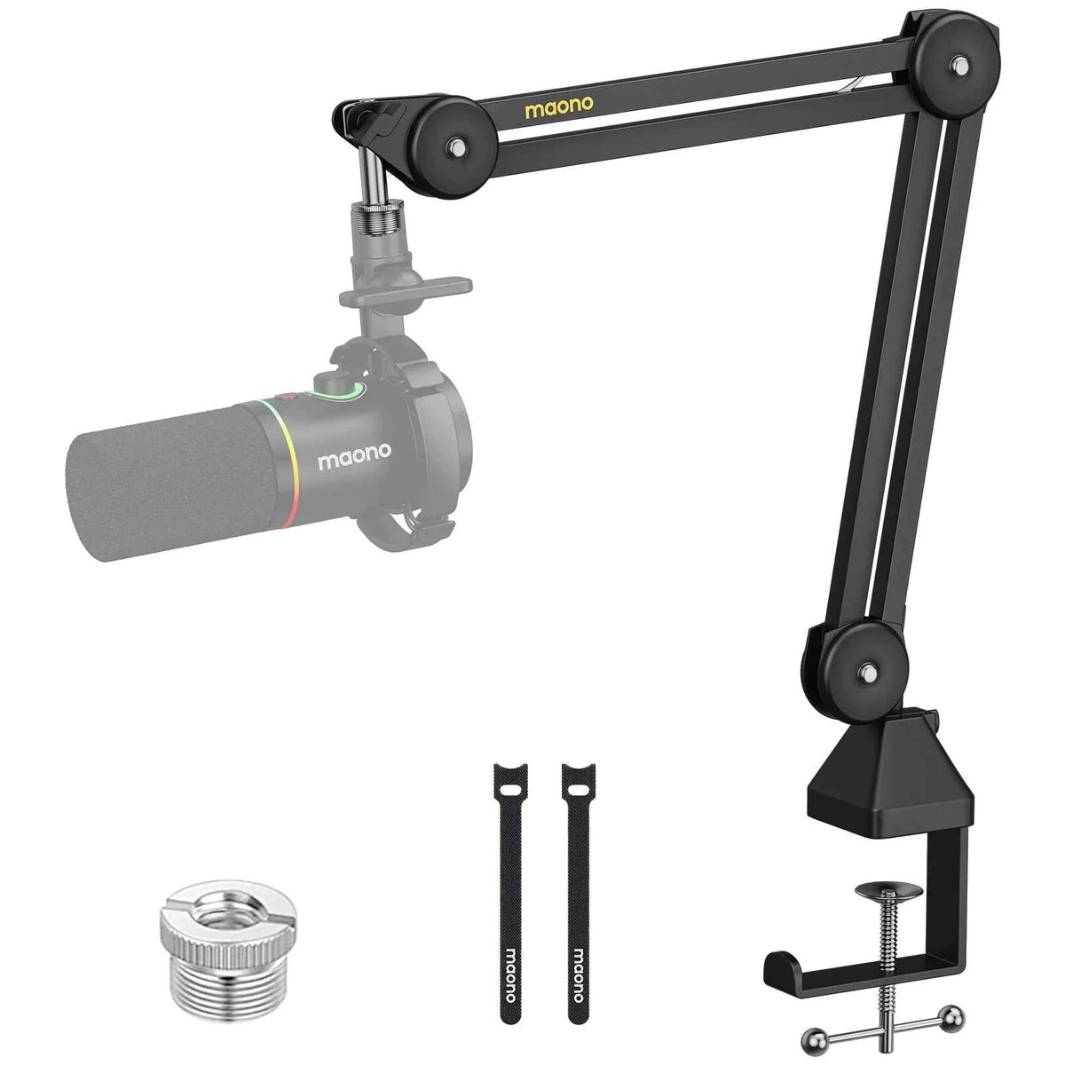 MAONO BA37 Microphone Boom Arm Heavy Duty Adjustable Metal Suspension Mic Stand Upgraded Desk Clamp 3/8" to 5/8" Screw Adapter