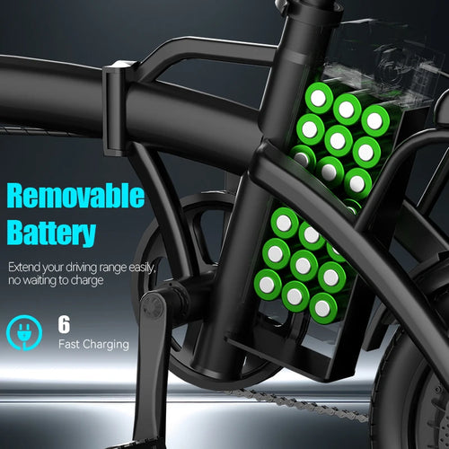 500W Electric Bicycles Ebike E-Bike For Adults, 3-Riding Modes, 14' Foldable Ebike, With Charger And Battery, MAX Speed 19.9 MPH, Rear Disc Brakes, With A Basket And Lock, Durable And Lightweight Frame, All-Terrain Foldable E