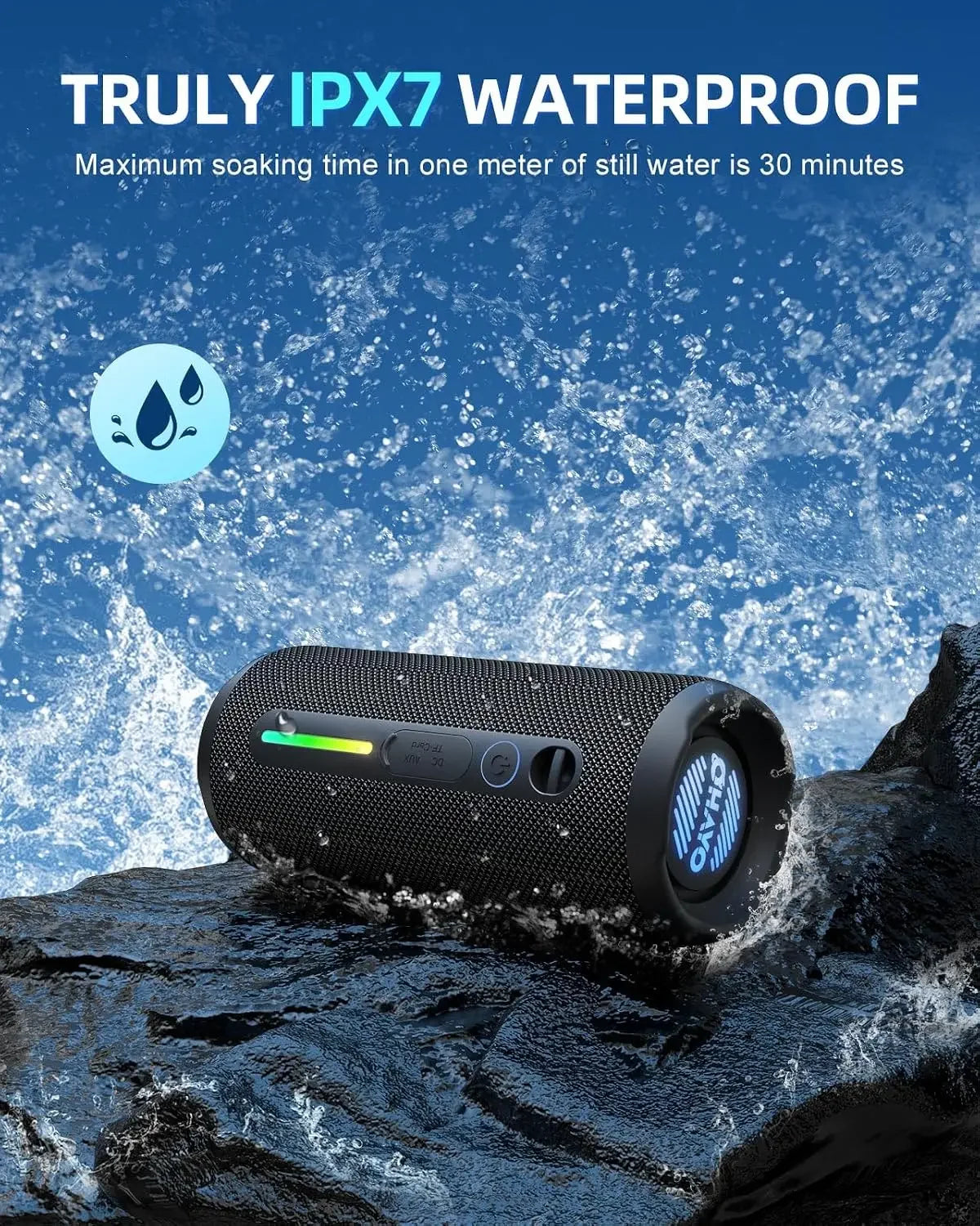 OHAYO Bluetooth Speaker 24W, Wireless Portable Outdoor Bluetooth Speakers, True Wireless Stereo IPX7 Waterproof, Dual Pairing Bluetooth 5.3 Built-in Mic