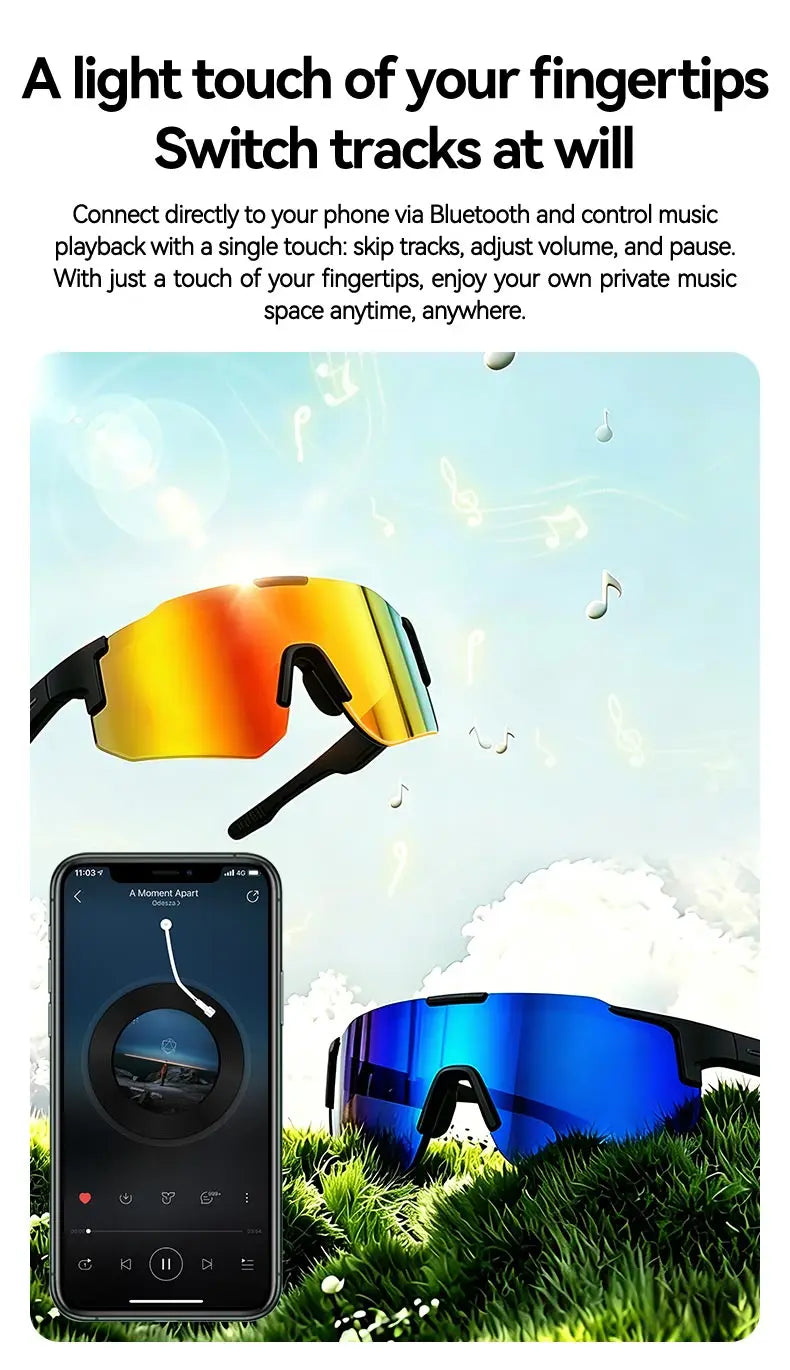 LAXASFIT 2026 New Windproof Cycling Smart Glasses Bluetooth 5.3 Open Ear Sport Sunglasses with HD Music Call for Men Women