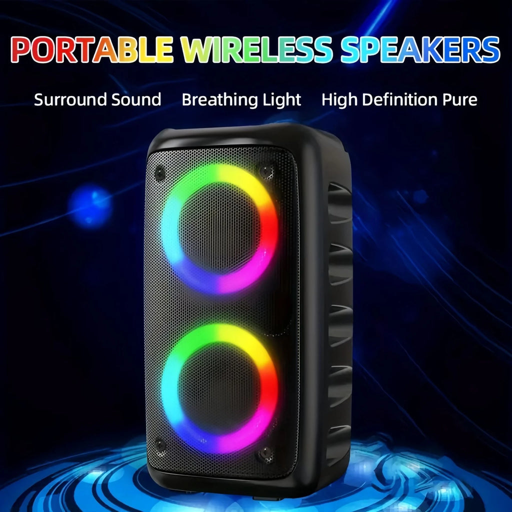 ZNLYRION HY-3317 Portable Bluetooth Karaoke Speaker Dual 3 Inch 10W RGB Ring Light TWS Wireless Stereo Speaker With Wired Mic 2400mAh Rechargeable Battery