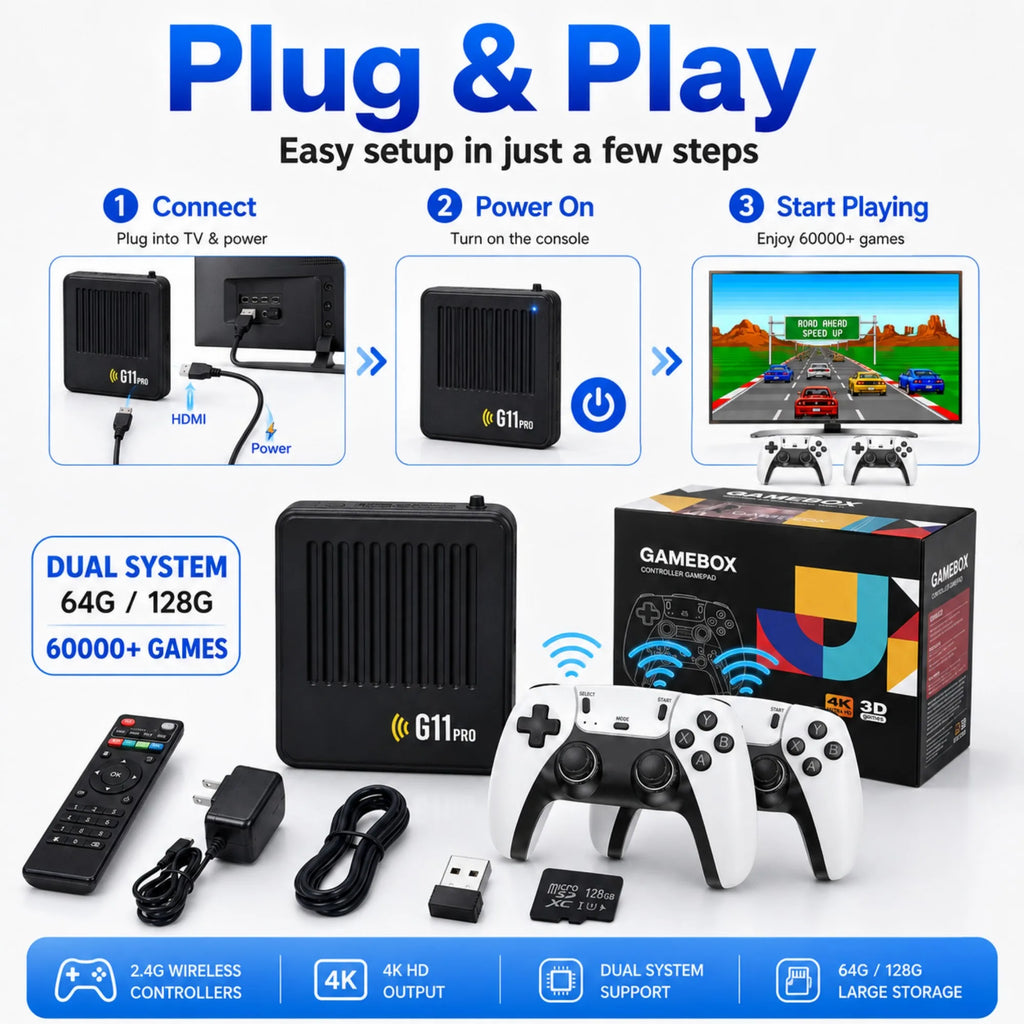 Video Game Box Console Dual System TV Console G11 Pro  64G/128G 4K Output Built-in 60,000 Games for Android 9.0 Simulator