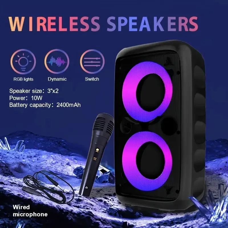 ZNLYRION HY-3317 Portable Bluetooth Karaoke Speaker Dual 3 Inch 10W RGB Ring Light TWS Wireless Stereo Speaker With Wired Mic 2400mAh Rechargeable Battery