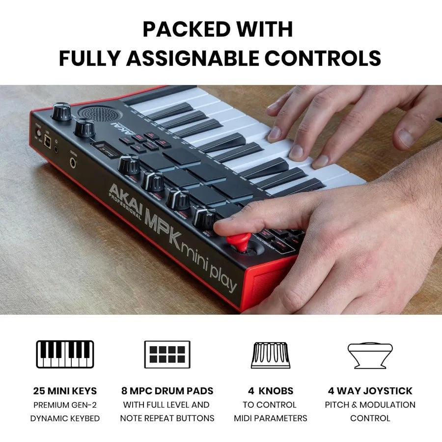 Akai MPK Mini Play MK3 Compact MIDI Keyboard Controller with Built-in Speaker and Integrated Sounds