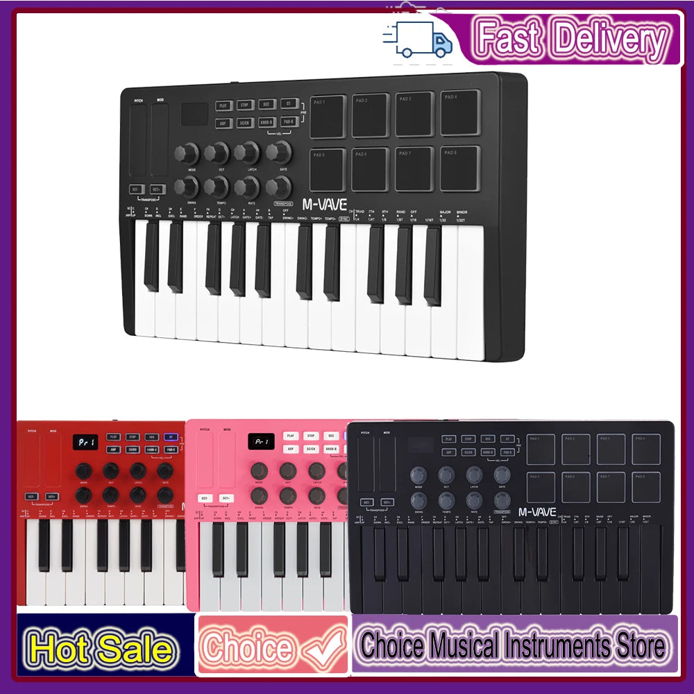 M-VAVE SMK-25 Keys 8 Backlit Drum Pads MIDI Keyboard Professional Beat Maker Keytar for Keyboard Music Production Builtin