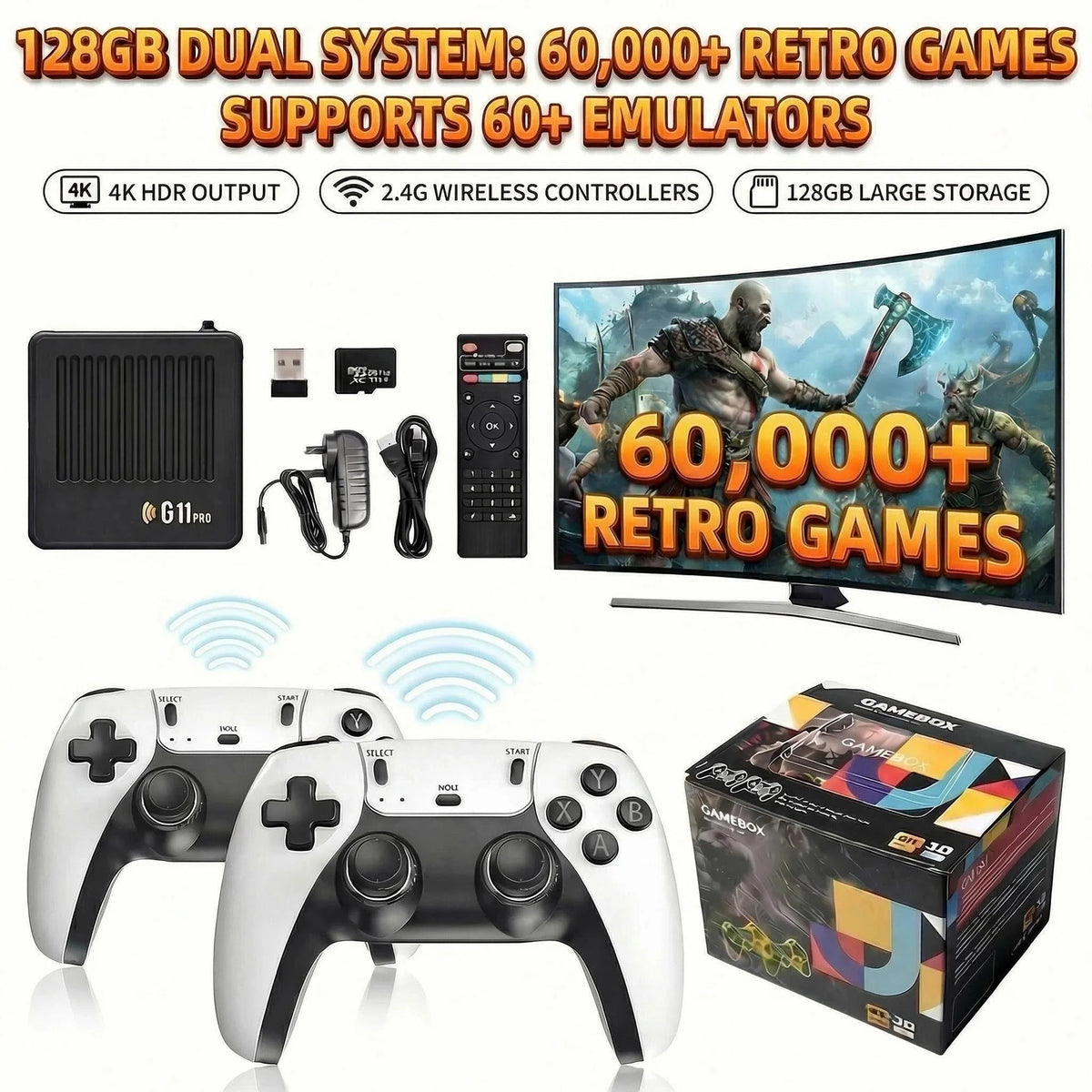Video Game Box Console Dual System TV Console G11 Pro  64G/128G 4K Output Built-in 60,000 Games for Android 9.0 Simulator