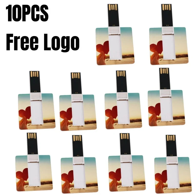 10pcs Custom Logo USB Flash Memory Card - Small Square Design, 8GB 16GB 32GB 64GB Options