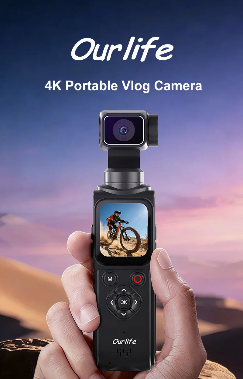 Ourlife 4K Action Camera 330° Face Tracking Gimbal Stabilizer 1.72 Inch Touch Screen 64MP Pocket Digital Camera WiFi Sports Cam