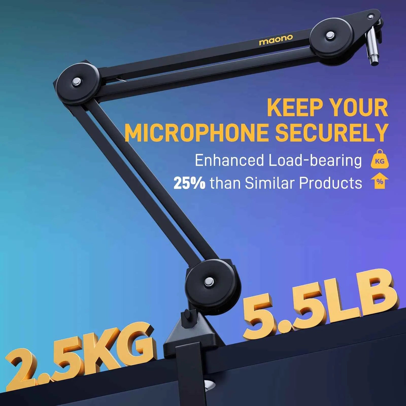 MAONO BA37 Microphone Boom Arm Heavy Duty Adjustable Metal Suspension Mic Stand Upgraded Desk Clamp 3/8" to 5/8" Screw Adapter