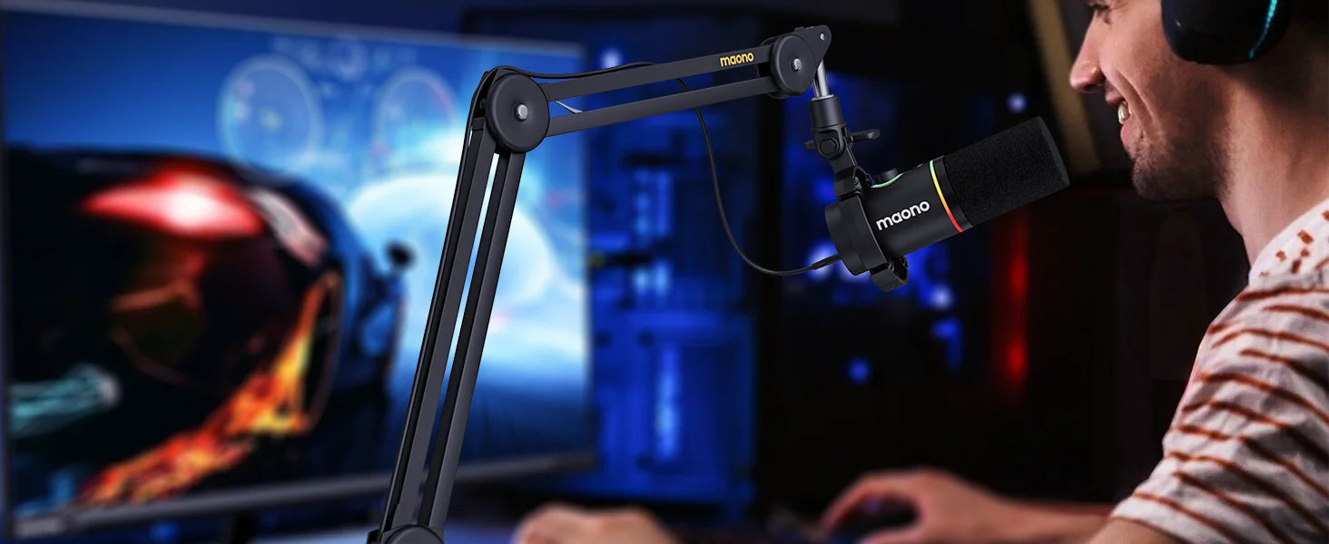 MAONO BA37 Microphone Boom Arm Heavy Duty Adjustable Metal Suspension Mic Stand Upgraded Desk Clamp 3/8" to 5/8" Screw Adapter