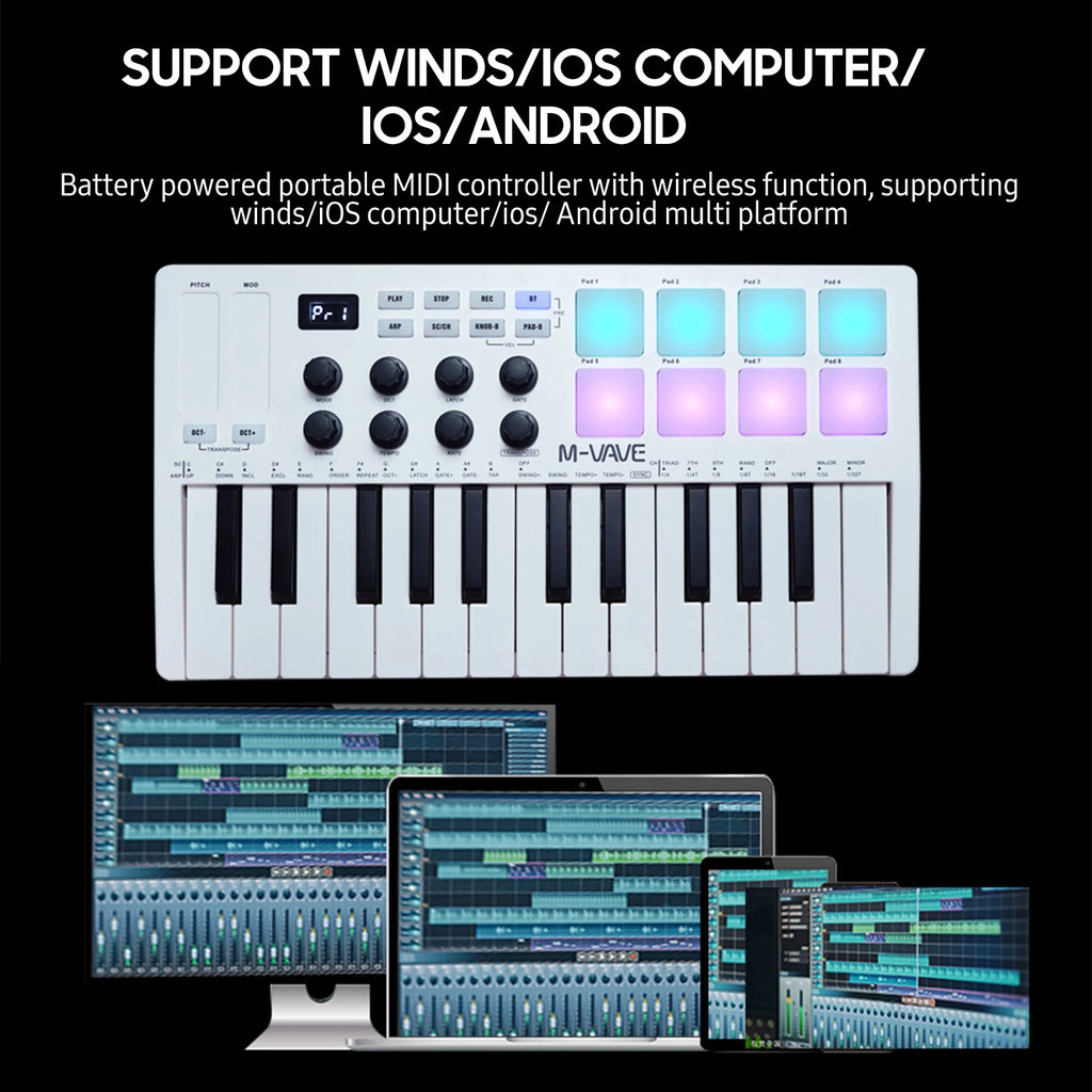 M-VAVE SMK-25 Keys 8 Backlit Drum Pads MIDI Keyboard Professional Beat Maker Keytar for Keyboard Music Production Builtin