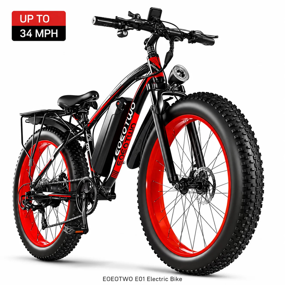 EOEOTWO 26" Fat Tire Electric Bike for Adults, 1000W Motor 1500W Peak, 48V 15Ah Battery, 34 MPH Max Speed, Up to 60 Miles Long Range