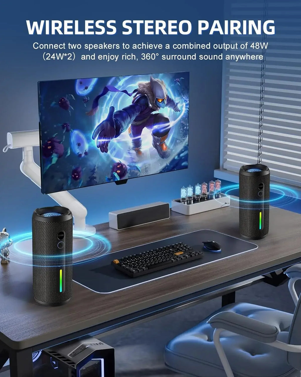 OHAYO Bluetooth Speaker 24W, Wireless Portable Outdoor Bluetooth Speakers, True Wireless Stereo IPX7 Waterproof, Dual Pairing Bluetooth 5.3 Built-in Mic