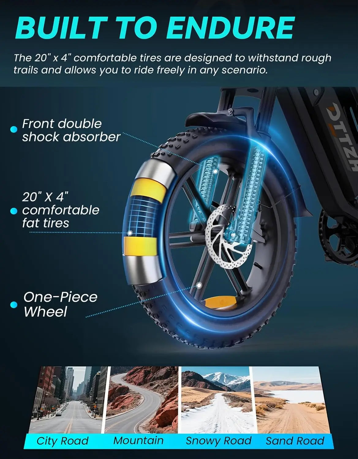 DTTZH F6S Electric Bike for Adults, 2000W Peak 40MPH 48V 25Ah Removable Battery, 20"x4.0" Fat Tire Full Suspension 7-Speed E-Bike, NFC Unlock, UL 2849 Certified, 1 Year Warranty