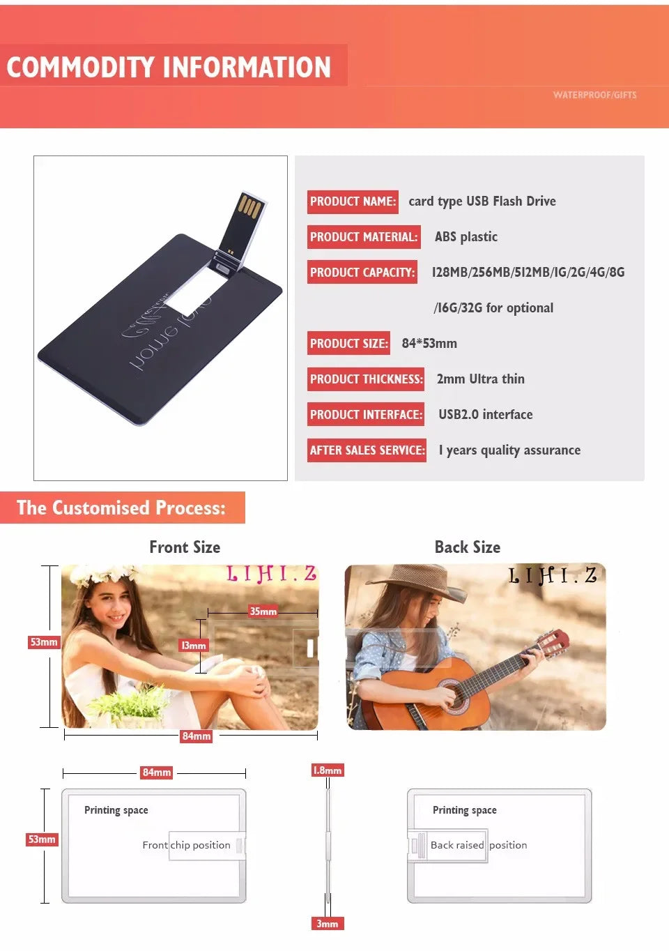 100pcs Custom Logo USB Flash Drives 32Gb 64Gb