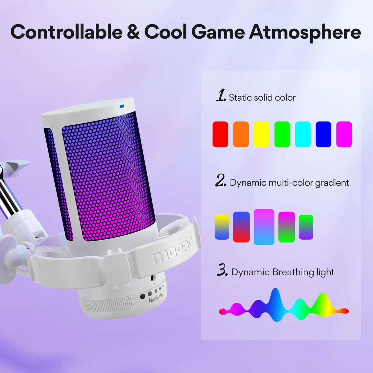 maono Gamerwave DGM20S USB Microphone Gaming Mic Condenser Mic RGB Mic Noise Canceling Mic with Mic Gain RGB Light One key mute