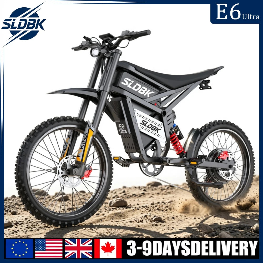 SLDBK E6 Ultra Electric Bike 6000W Peak Electric Dirt Bike 60V 30AH Battery 100km Speed 80Kmh Mountain Electric Motorcycle Adult
