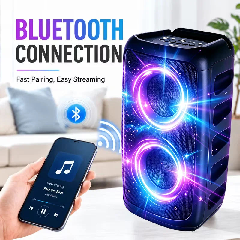 9900Hz Professional Large Bluetooth Speaker with Microphone, Portable Design, Featuring  Subwoofer Party Box, LED Lights, Compatible with BT/USB/TF/AUX/FM/TWS/MIC/EQ Functions, Professional Karaoke. Ideal Gift for Birthdays,