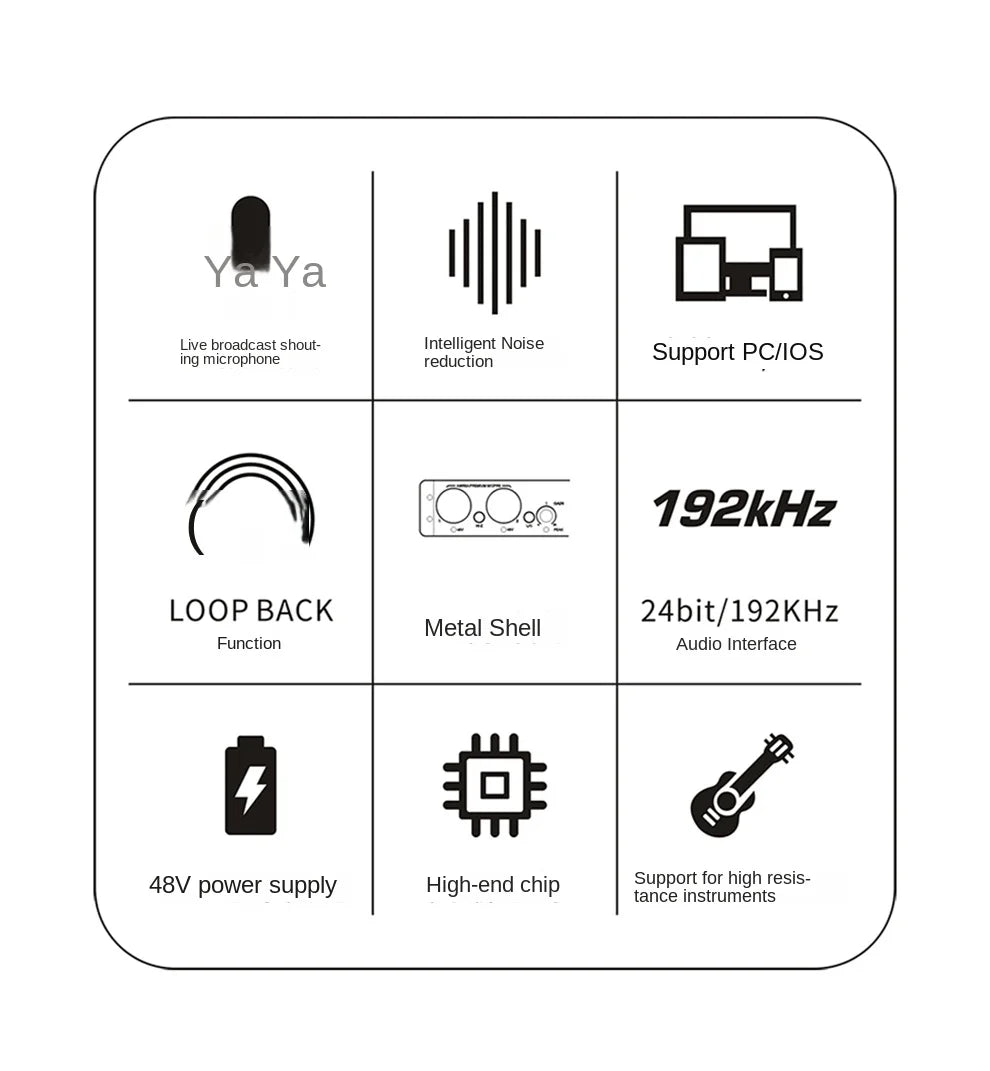 AMIXSQ22 Audio Interface for Recording Computer Free Drive USB External Sound Card for Pc Pro Audio Equipment Professional Video