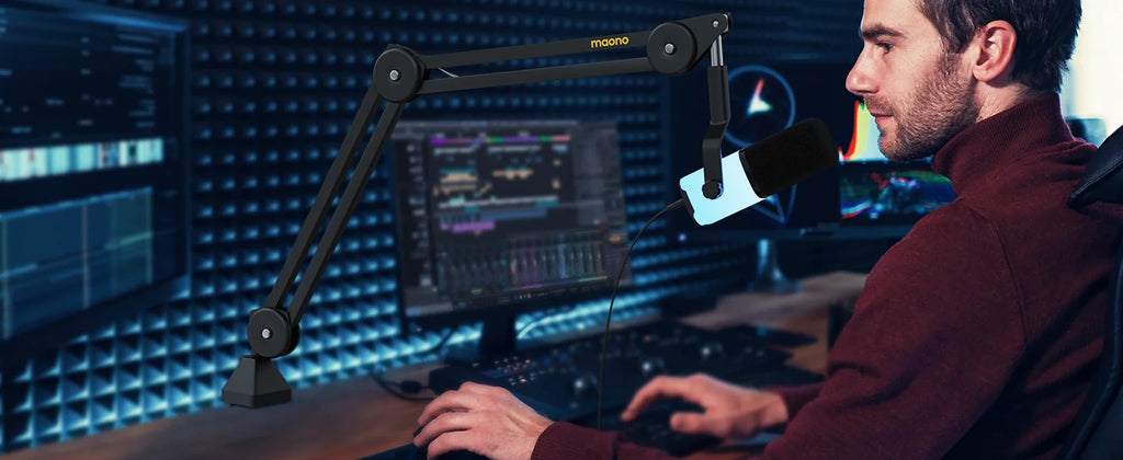 MAONO BA37 Microphone Boom Arm Heavy Duty Adjustable Metal Suspension Mic Stand Upgraded Desk Clamp 3/8" to 5/8" Screw Adapter