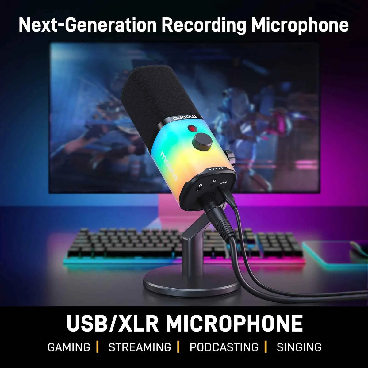 maono PD100X RGB Gaming Microphone USB/XLR Dynamic Mic with Noise Reduction Mute Headphone Jack Mic for Gaming Streaming Podcast