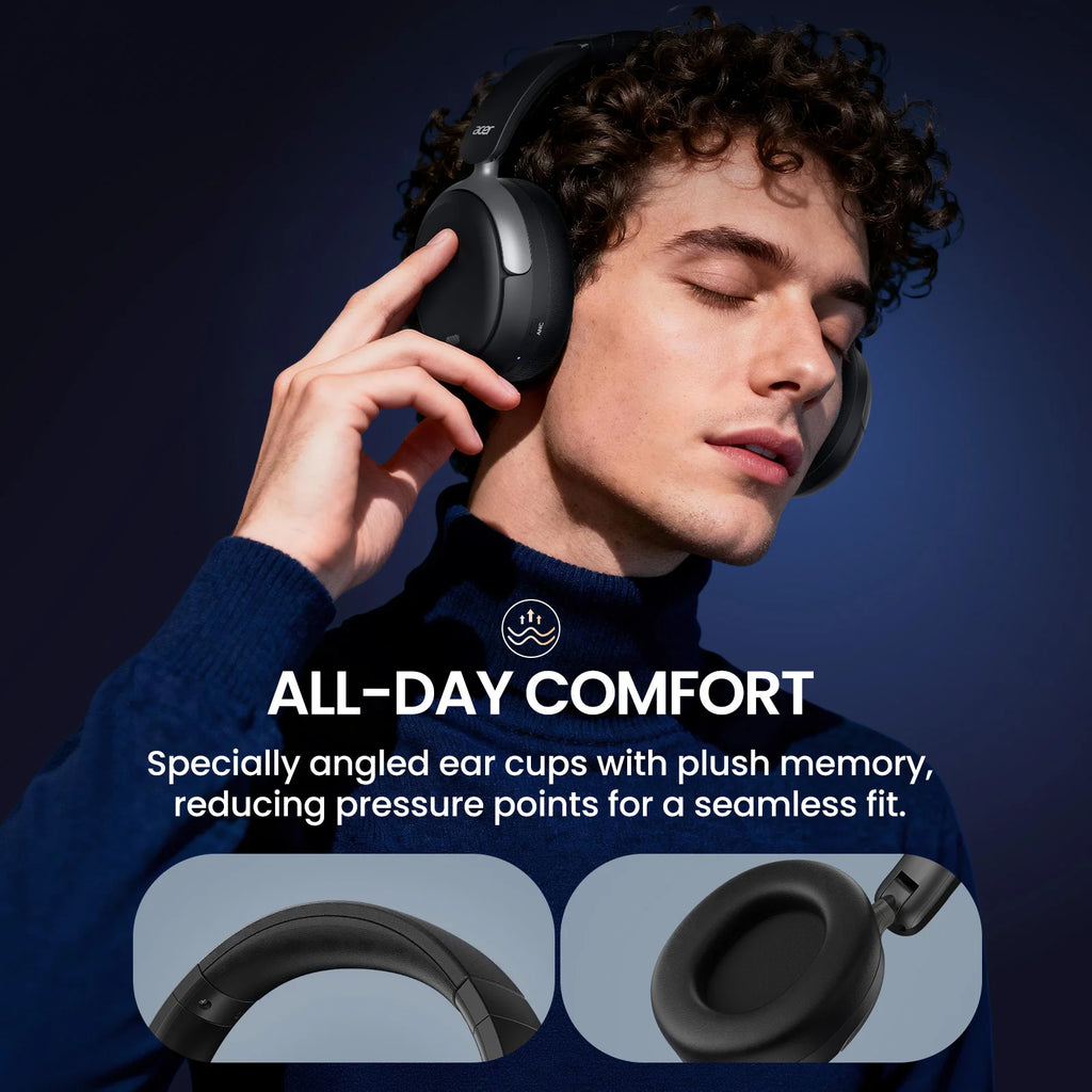 Acer ANC Wireless Headphone Noise Cancelling Hi-Res Spatial Audio Earphone Bluetooth Over Ear Headset 40mm Dynamic Driver OHR516