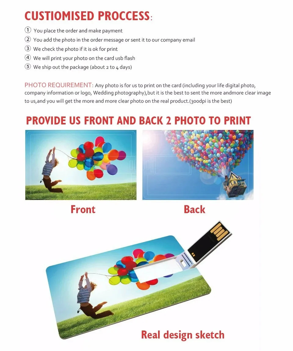 100pcs Custom Logo USB Flash Drives 32Gb 64Gb