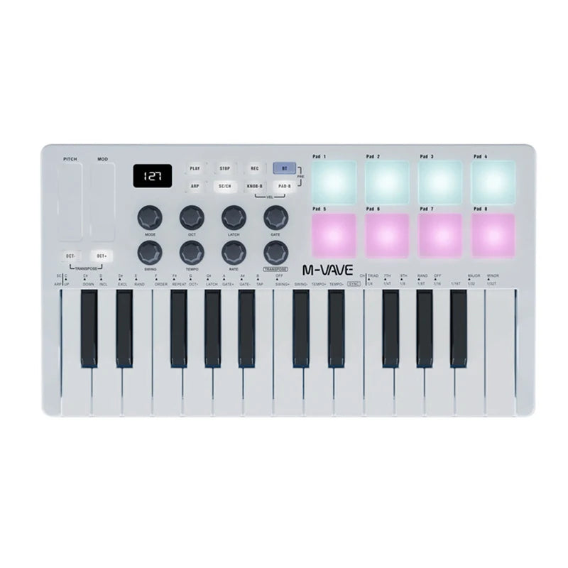 M-VAVE SMK-25 Keys 8 Backlit Drum Pads MIDI Keyboard Professional Beat Maker Keytar for Keyboard Music Production Builtin