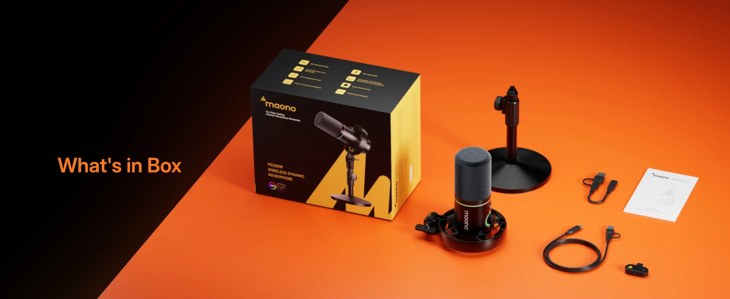 PD200WS Hybrid Wireless Microphone for Phone PC XLR/USB Dynamic Microphone for Podcasting Gaming Live Streaming Recording
